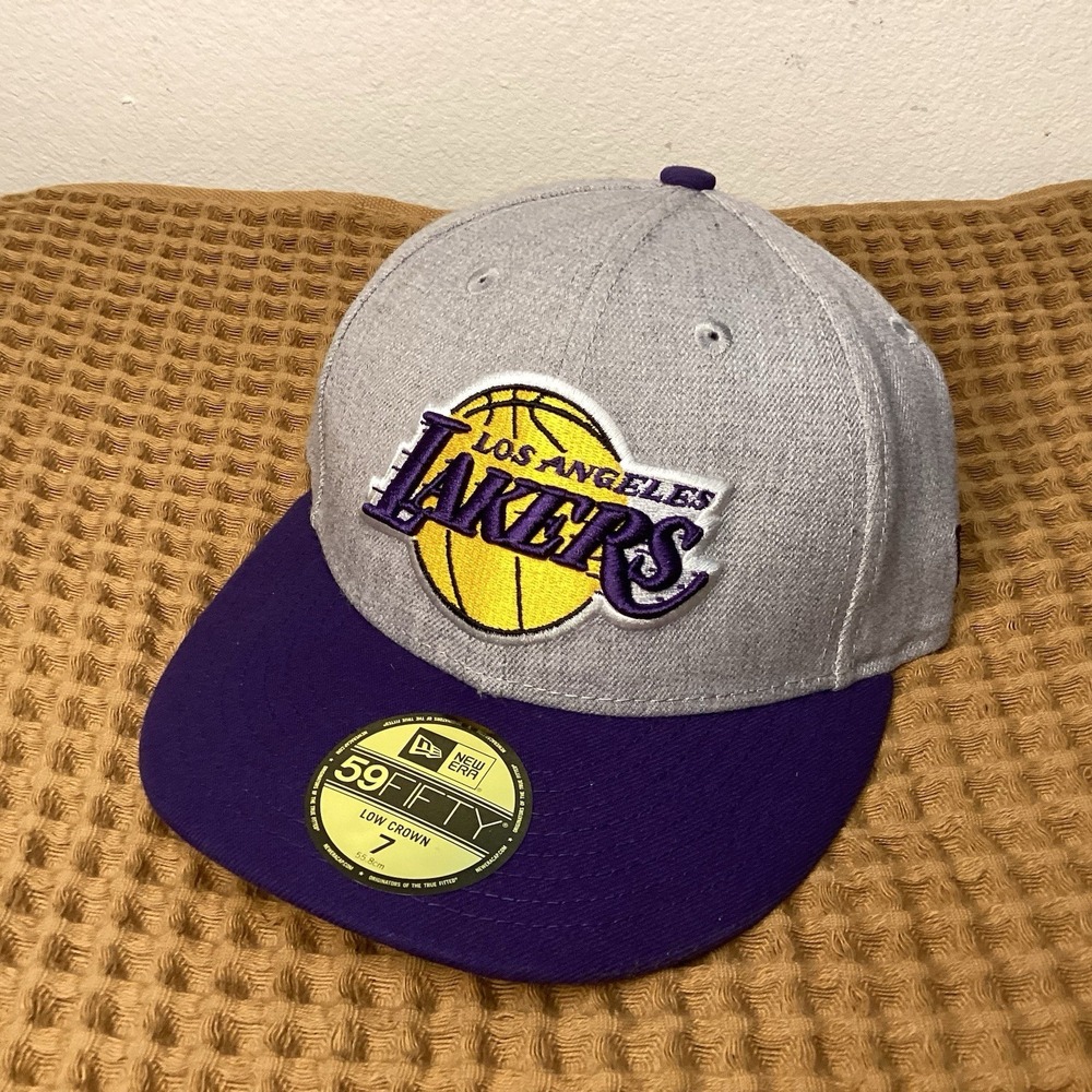 New Era 59Fifty Los Angeles LA Lakers Grey Purple Sz 7 Low Profile Cap Hat